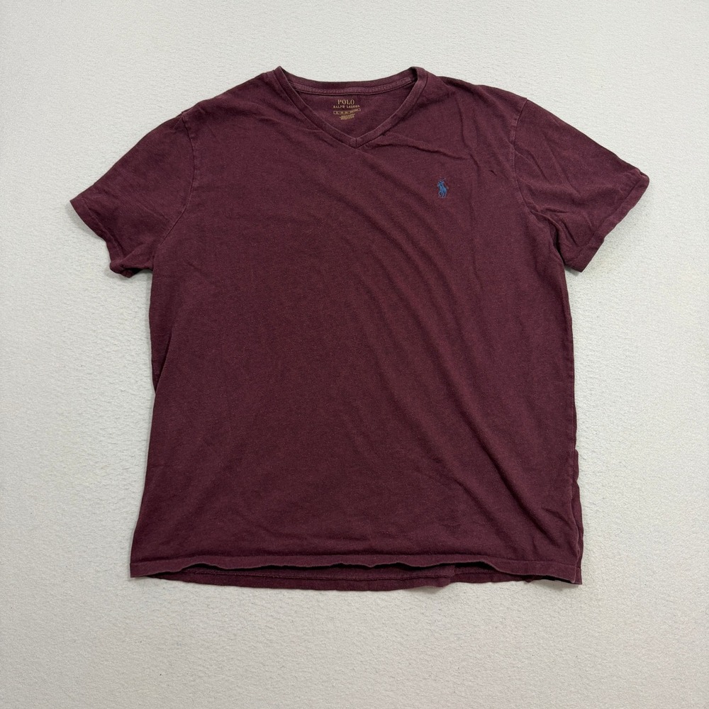 Polo Ralph Lauren Shirt Mens XL Burgundy V-Neck Short Sleeve Pony Logo Cotton